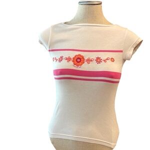 Y2K Limited Too white pink orange floral top flower cap sleeves girls size 6 / 7